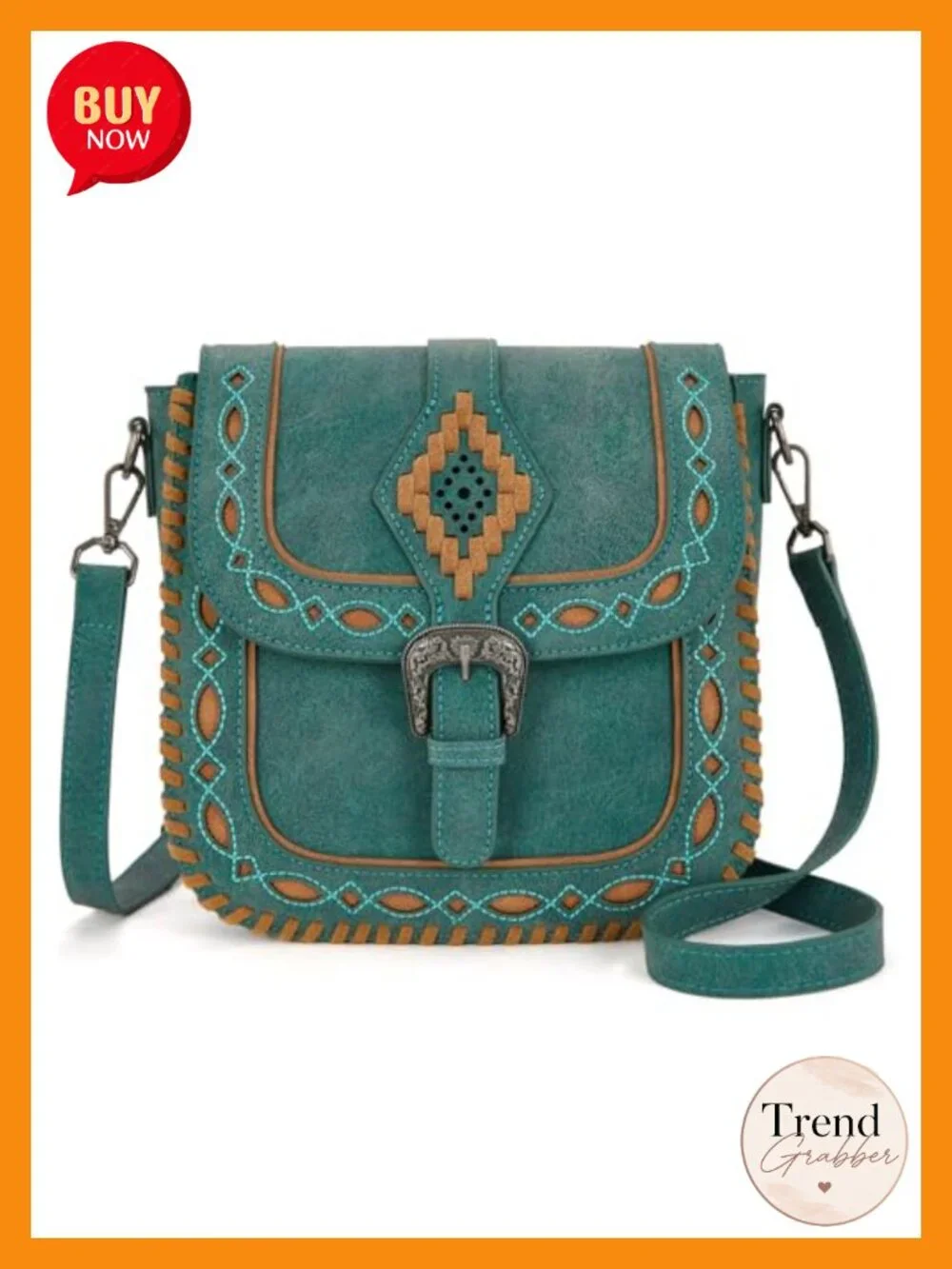 Whipstitch Flap Crossbody Bag with Adjustable Strap Faux Leather